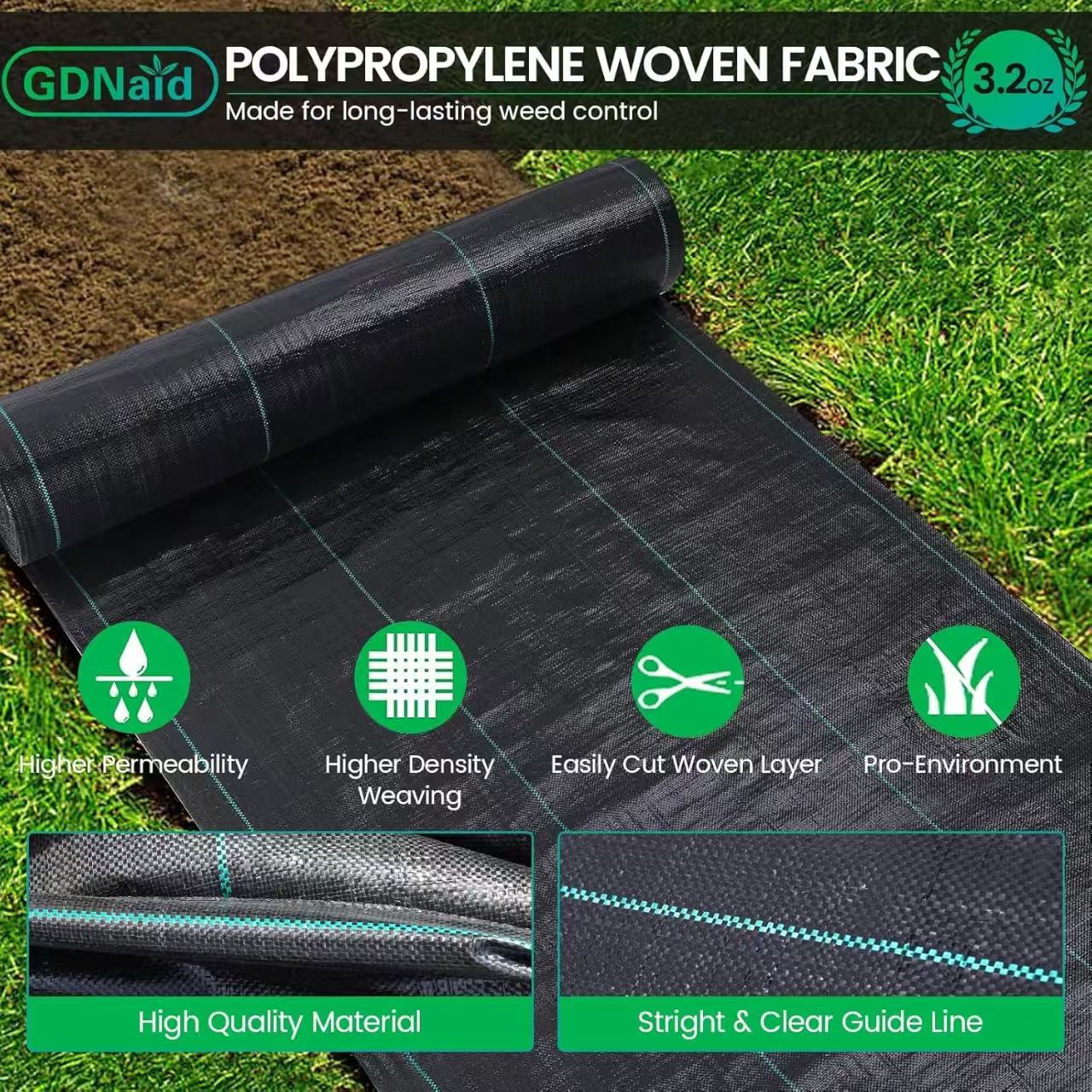 Woven Weed Barrier Fabric – Heavy Duty Ground Cover for Garden & Landscaping