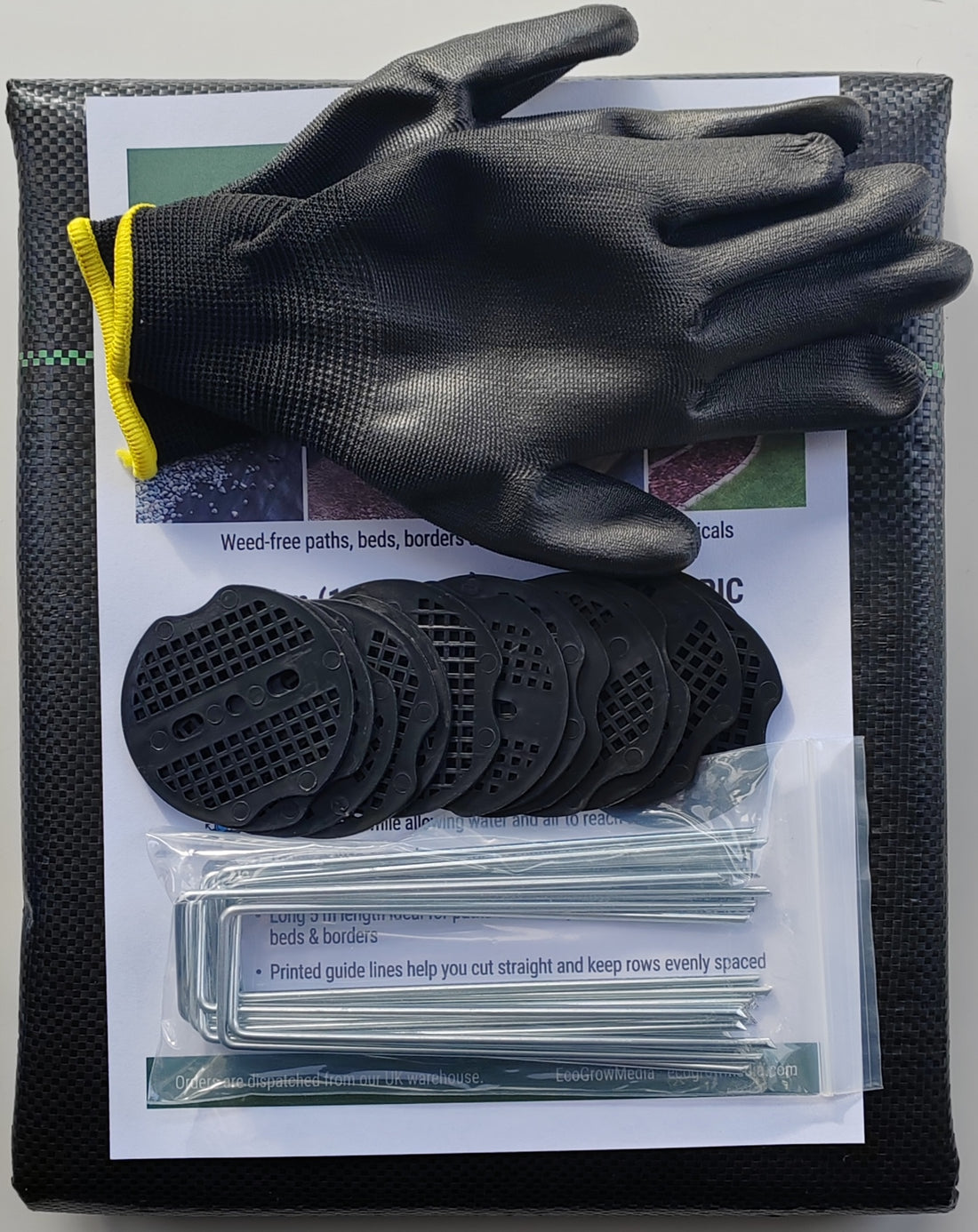 Heavy Duty Weed Control Fabric 80gsm - 2×5M – Complete Ground-Cover Kit with 14 Pegs & 14 Discs