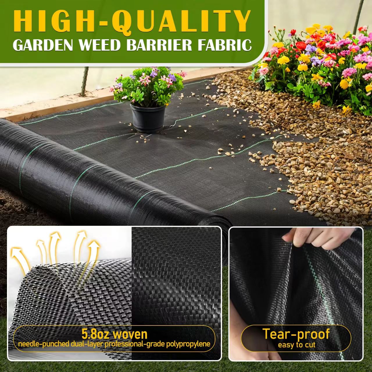 Woven Weed Barrier Fabric – Heavy Duty Ground Cover for Garden & Landscaping
