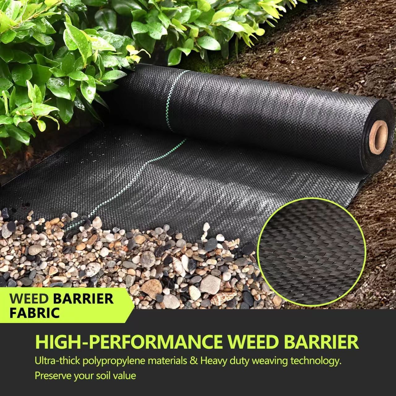 Woven Weed Barrier Fabric – Heavy Duty Ground Cover for Garden & Landscaping